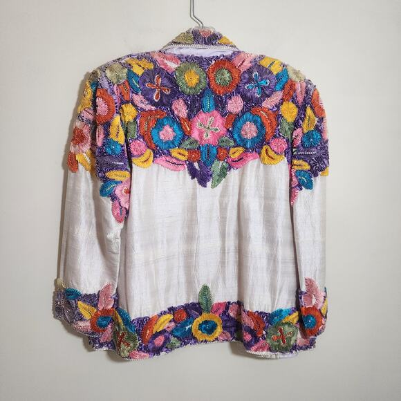 Precious Moments vintage 100% silk ribbon and beaded blazer woman's size M / L - Picture 3 of 16